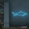 Shark neon sign in ice blue for kids' rooms, ocean-themed decor, and fun playroom walls.