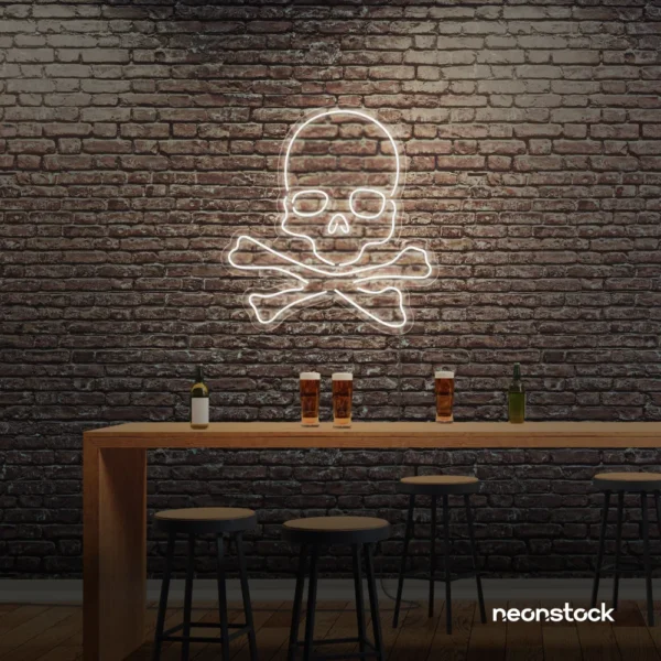 Skull neon sign in Neutral white for man cave or garage decor