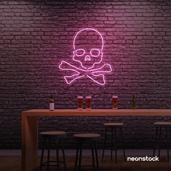 Skull neon sign in baby pink for man cave or garage decor