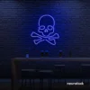Skull neon sign in dark blue for man cave or garage decor