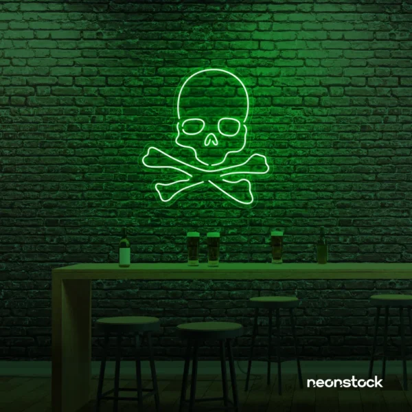 Skull neon sign in deep green for man cave or garage decor