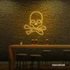 Skull neon sign in golden yellow for man cave or garage decor