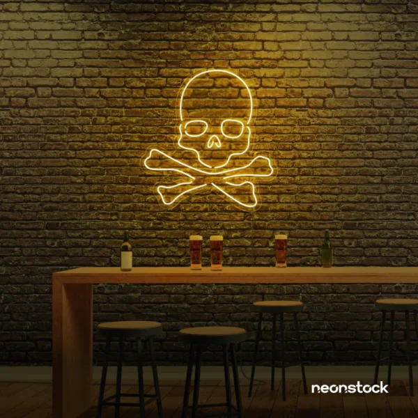 Skull neon sign in golden yellow for man cave or garage decor