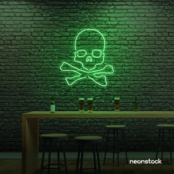 Skull neon sign in green for man cave or garage decor