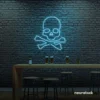Skull neon sign in ice blue for man cave or garage decor