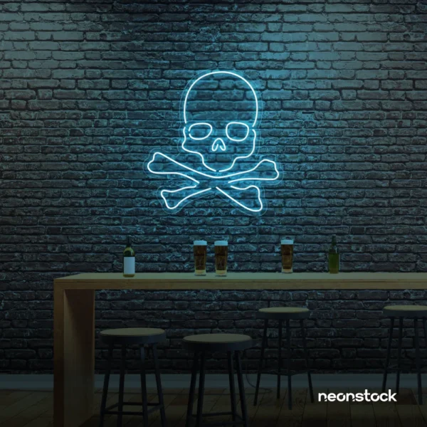 Skull neon sign in ice blue for man cave or garage decor