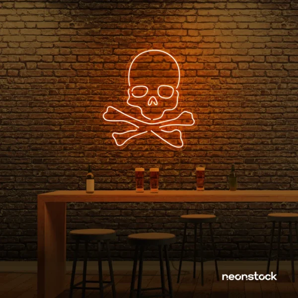 Skull neon sign in orange for man cave or garage decor