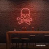 Skull neon sign in peachy pink for man cave or garage decor