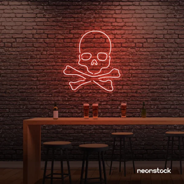 Skull neon sign in peachy pink for man cave or garage decor