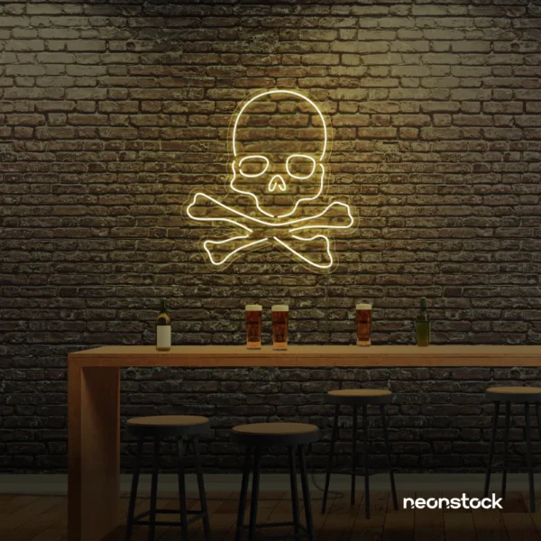 Skull neon sign in warm white for man cave or garage decor