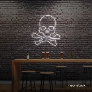 Skull neon sign in white for man cave or garage decor