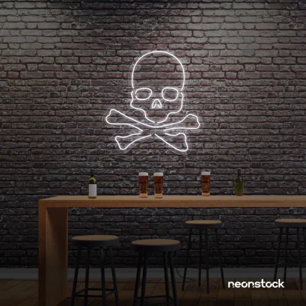 Skull neon sign in white for man cave or garage decor