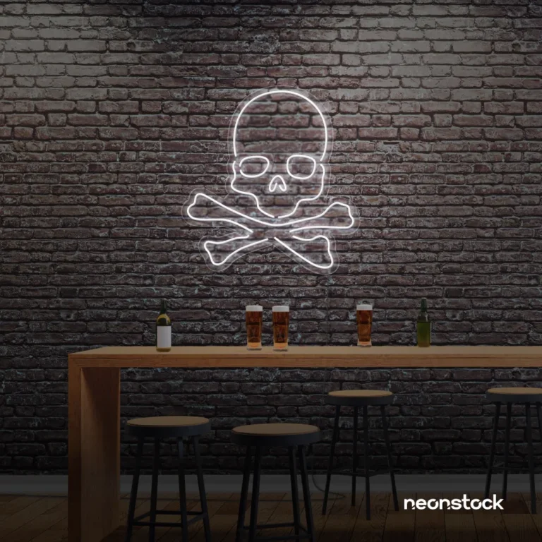 Skull neon sign in white for man cave or garage decor