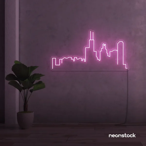 Skyline neon sign in baby pink for modern wall decor