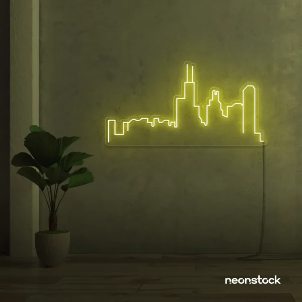 Skyline neon sign in lemon yellow for modern wall decor