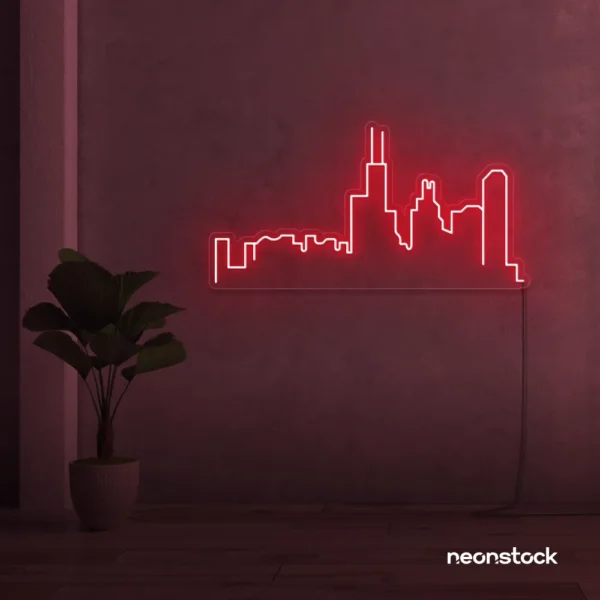 Skyline neon sign in red for modern wall decor