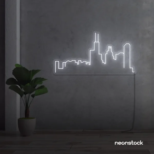 Skyline neon sign in white for modern wall decor