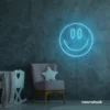 Smiley face neon sign in ice blue for dorm walls, teen rooms, and joyful room decor.