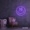 Smiley face neon sign in purple for dorm walls, teen rooms, and joyful room decor.