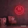 Smiley face neon sign in red for dorm walls, teen rooms, and joyful room decor.