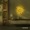 Sun neon sign in golden yellow for kids' rooms, nurseries, and cheerful home decor.