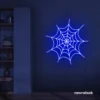 Spider web neon sign in dark blue for kids room wall decor or Halloween-themed spaces