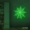 Spider web neon sign in deep green for kids room wall decor or Halloween-themed spaces