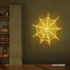 Spider web neon sign in golden yellow for kids room wall decor or Halloween-themed spaces
