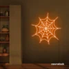 Spider web neon sign in orange for kids room wall decor or Halloween-themed spaces