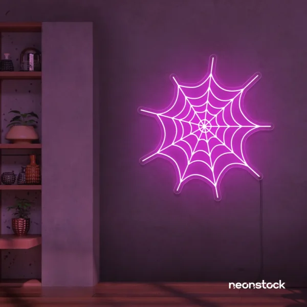 Spider web neon sign in pink for kids room wall decor or Halloween-themed spaces
