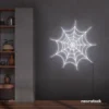 Spider web neon sign in white for kids room wall decor or Halloween-themed spaces