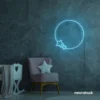 Ice blue neon sign of stars and circle glowing on dark wall – aesthetic LED light for kids’ room or creative spaces