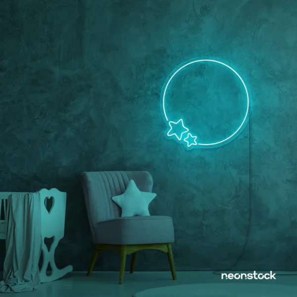 Mint green star and circle neon sign on wall – modern LED decor for calming spaces and nurseries
