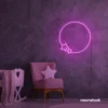 Pink neon sign with stars and circle for aesthetic girls’ room or teen decor wall light