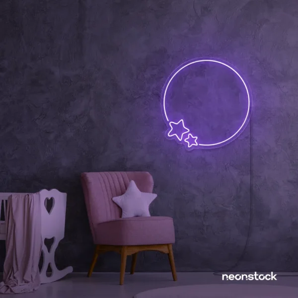 Star and circle neon sign in purple for aesthetic kids’ bedroom or lounge lighting