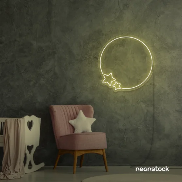 Star and circle neon sign in warm white for cozy kids room and nursery decor