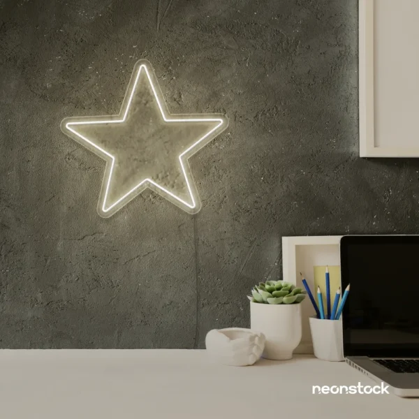 Star neon sign in neutral white for kids' rooms, nursery walls, and bedtime light decor.