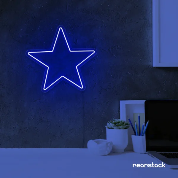Star neon sign in dark blue for kids' rooms, nursery walls, and bedtime light decor.