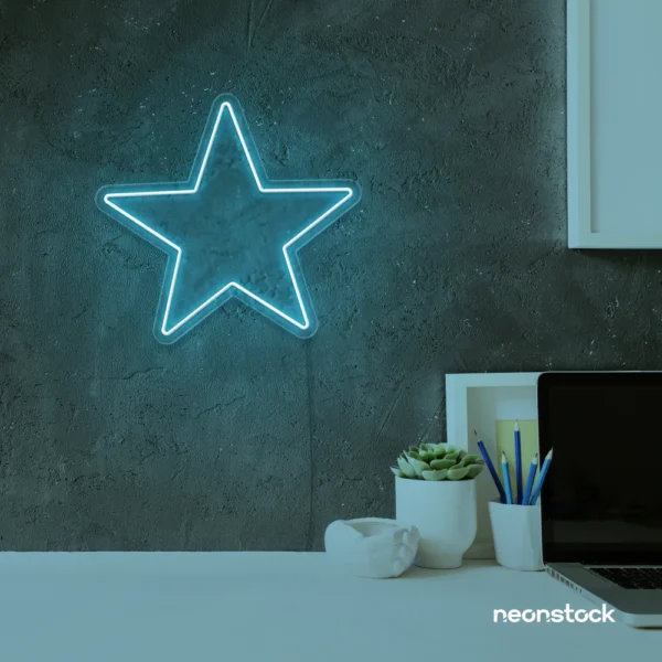 Star neon sign in ice blue for kids' rooms, nursery walls, and bedtime light decor.