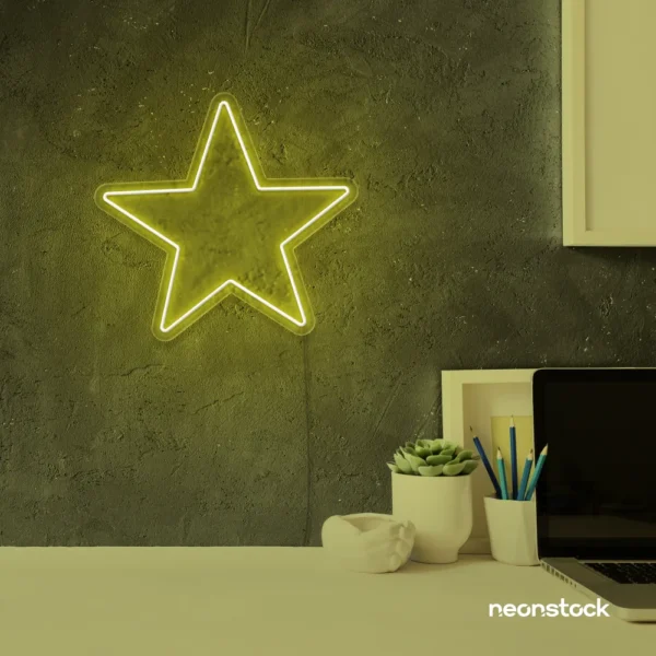Star neon sign in lemon yellow for kids' rooms, nursery walls, and bedtime light decor.