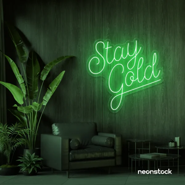 Stay Gold neon sign in green for glam rooms, babe caves, and feminine decor.