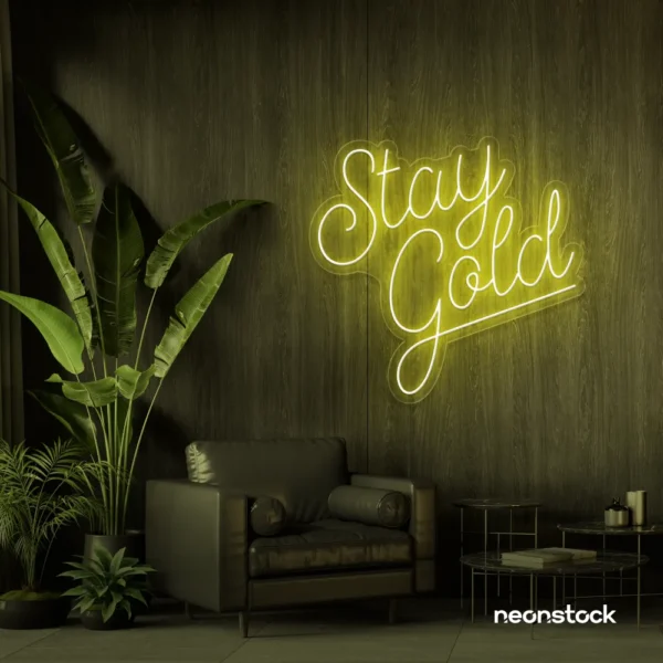 Stay Gold neon sign in lemon yellow for glam rooms, babe caves, and feminine decor.