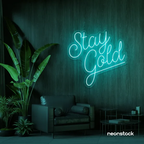 Stay Gold neon sign in mint green for glam rooms, babe caves, and feminine decor.