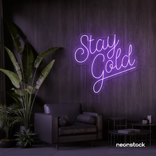 Stay Gold neon sign in purple for glam rooms, babe caves, and feminine decor.