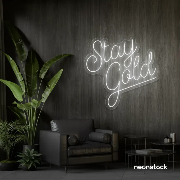 Stay Gold neon sign in white for glam rooms, babe caves, and feminine decor.