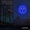 Smiley sun neon sign in dark blue for kids' rooms, nurseries, and cheerful wall decor.