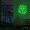 Smiley sun neon sign in deep green for kids' rooms, nurseries, and cheerful wall decor.