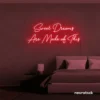 Sweet Dreams Are Made of This neon sign in red for bedrooms, dreamy wall decor, and ambient lighting.