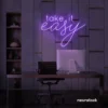 Take It Easy neon sign in purple for chill wall decor, boho rooms, and relaxed interiors.