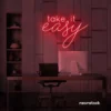 Take It Easy neon sign in red for chill wall decor, boho rooms, and relaxed interiors.